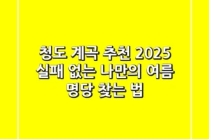 청도 계곡 추천 2025: 실패 없는 나만의 여름 명당 찾는 법