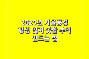 2025년 가을풍경, 평생 잊지 못할 추억 만드는 법
