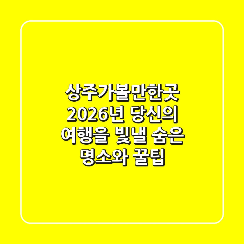 상주가볼만한곳, 2026년 당신의 여행을 빛낼 숨은 명소와 꿀팁